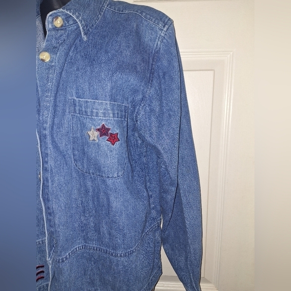 Christopher and Banks large jean button-down American Flag print - Picture 3 of 6